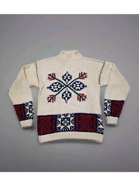 Vintage Hand Knitted Turtle Neck Sweater Ski Resort Wmns Med River Brand Arrow